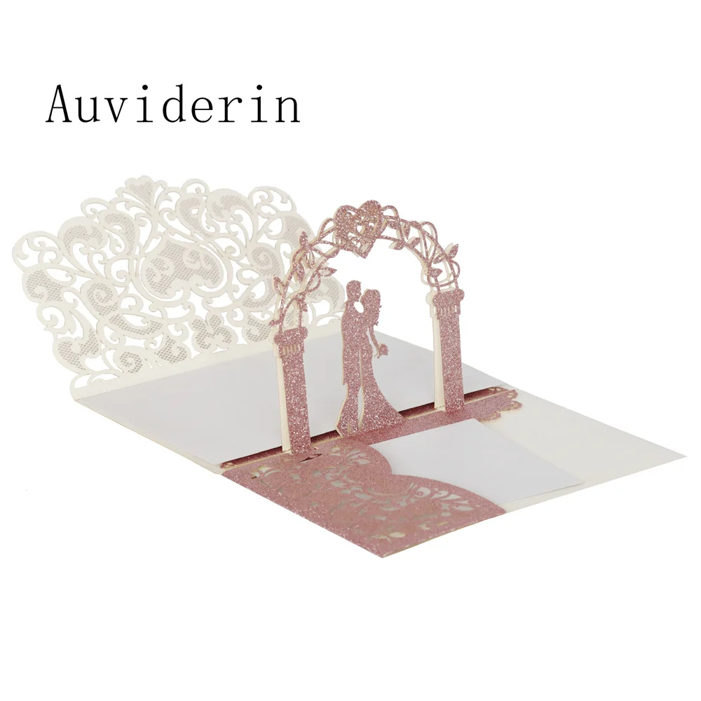 50/60/70 قطعة ثلاثية الأبعاد بطاقة دعوة الذهب بريق ورقة زفاف العروس والعريس الليزر القلب حفلة خطوبة دعوات ثلاثية أضعاف