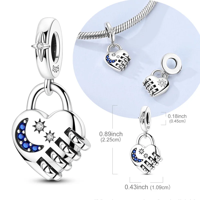 

Оригинальный шарм-подвеска из стерлингового серебра 925 пробы: вращающийся замок-сердце для багажа, подходит для оригинальных браслетов и ожерелий, для самостоятельного изготовления украшений, подарок