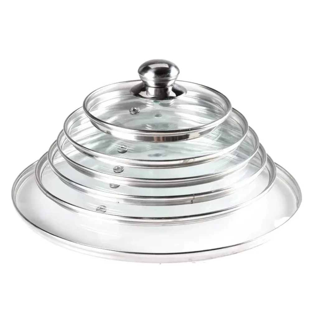 Stainless Steel Tempered Glass Pot Lid Round Anti-Scalding Visible Pot Cover 16-34cm Knob Frying Pan Cover Kitchen Accessories