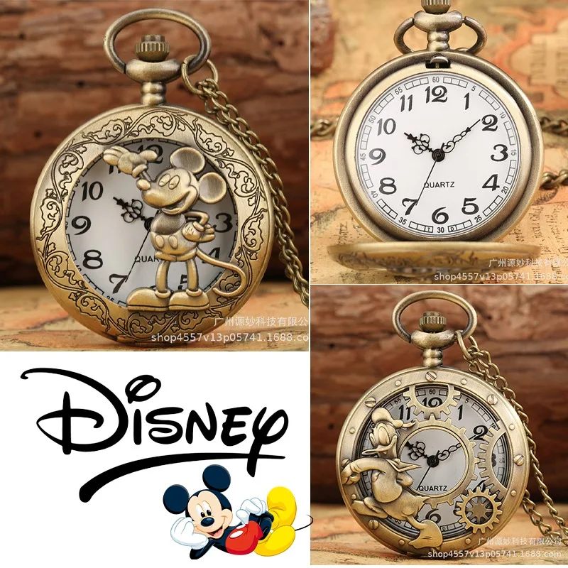 Disney Mickey Mouse Pocket Watch Cartoon Clock Donald Vintage Creative Boys Girls Anime Fashion Pendant Necklace Quartz Watch