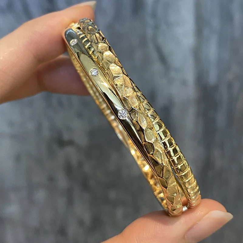 Aazuo 18K Solid Yellow Gold Real Natural Diamond Luxury Jewelry 3 Rings Jewelry Set Bangle Gift For Women Wedding Party AU750