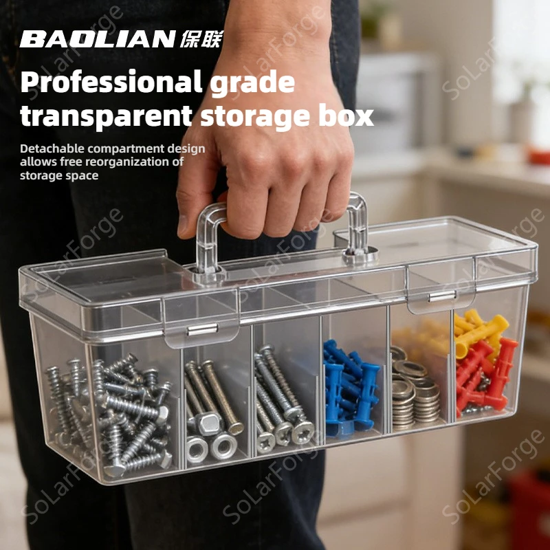 BAOLIAN Transparent Plastic Toolbox with Detachable Dividers Small Parts Storage