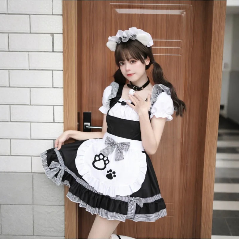 Leuke Kat Meid Cosplay Kostuums Lief Meisje Koffieshop Uniform Jurk Schort Choker Accessoires Set Anime Carnaval Party Dress Up