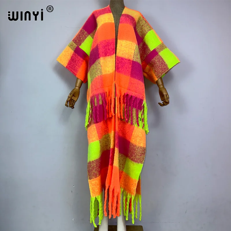 WINYI new print Winter Women tassel Everyday personality Cardigan coat Loose dress robe longue Thick Warm Middle East Kaftan