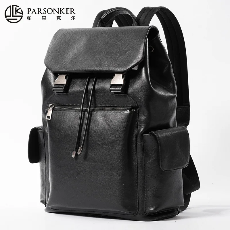 Simple and genuine leather men's simple and high-end travel backpack, large-capacity multi-functional 16-inch computer bag