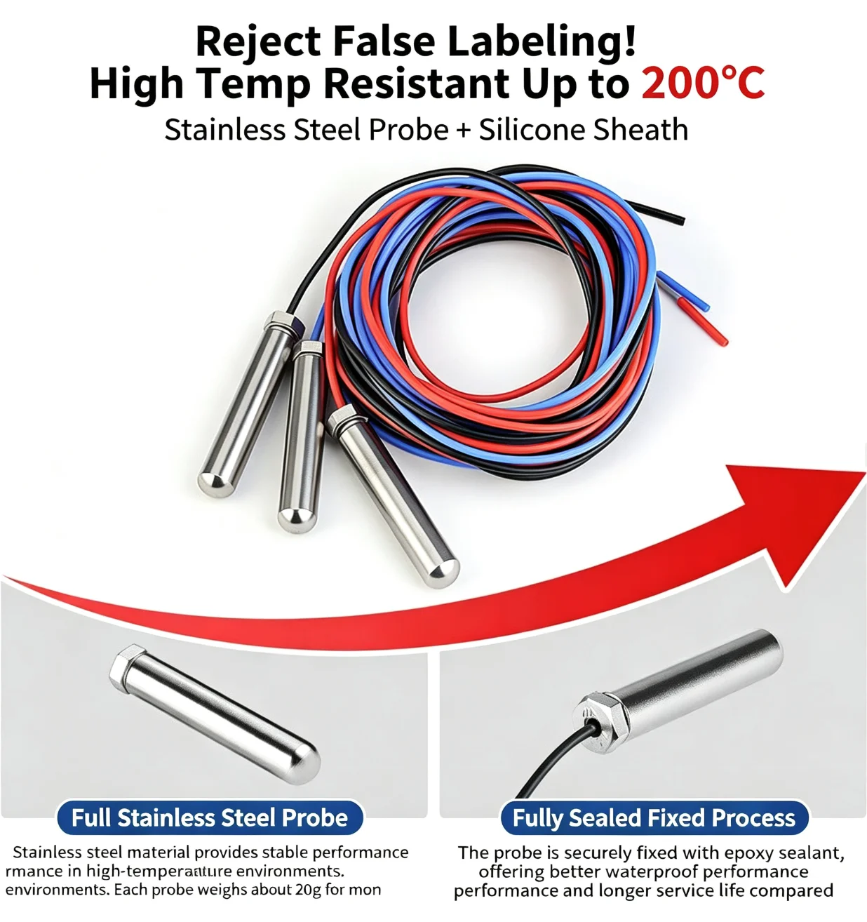 Water Level Sensor Probe, Stainless Steel Water Tank Water Tower Pool Liquid Level Induction Detector, High Temperature Resistan
