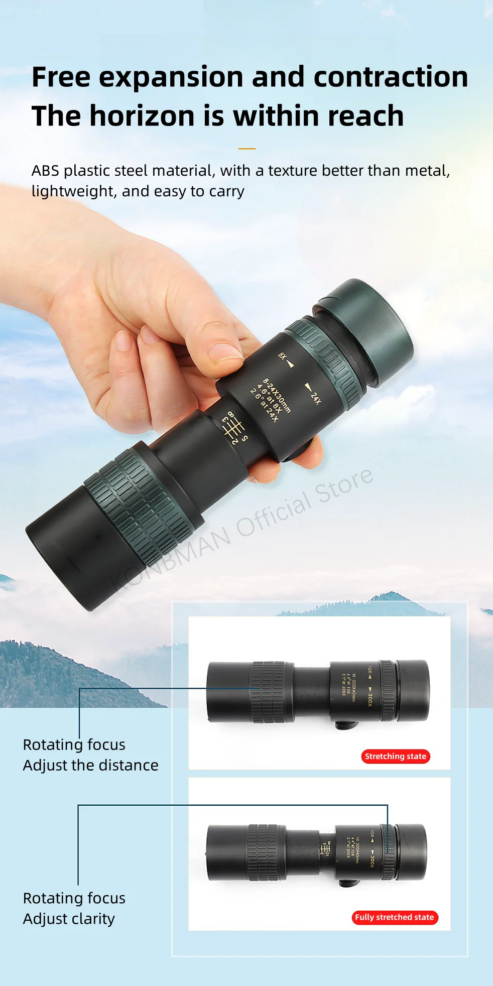 10-300X Zoom High Definition Leistungsstarke Fernglas Teleskop Fernbedienung Tragbare Hochwertige Professionelle Jagd Monokulare Teleskop – Detail 2