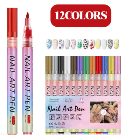 Zestaw pisaków do zdobienia paznokci, wodoodporny, z cienką końcówką do żelu akrylowego, paznokci UV, do samodzielnego projektowania.