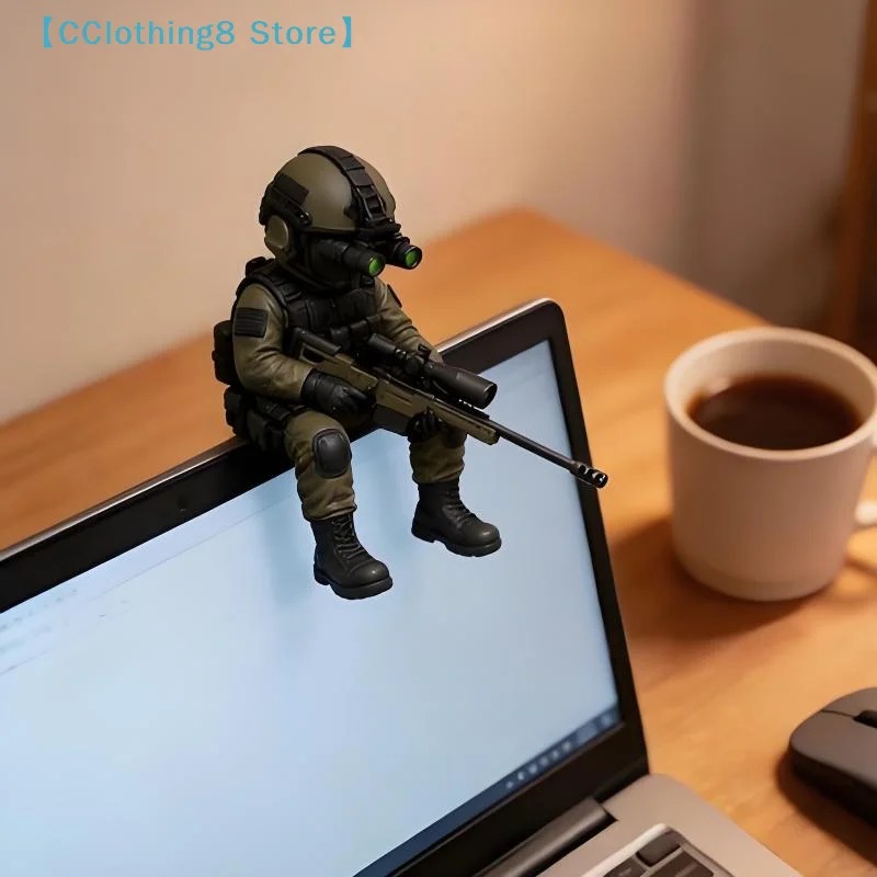 Tactical Mini Soldier Figurine Military Sitting Snipers Statue Armed Special Forces Sculpture Decoration Collectible Model