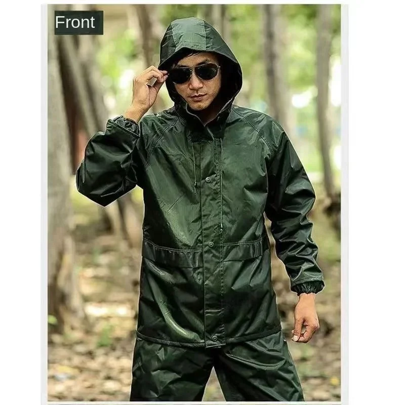 Olive Green Raincoat Rain Pants Set Outdoor Protection Emergency Rescue Raincoat Split Waterproof Riding Thickened  Rainstorm