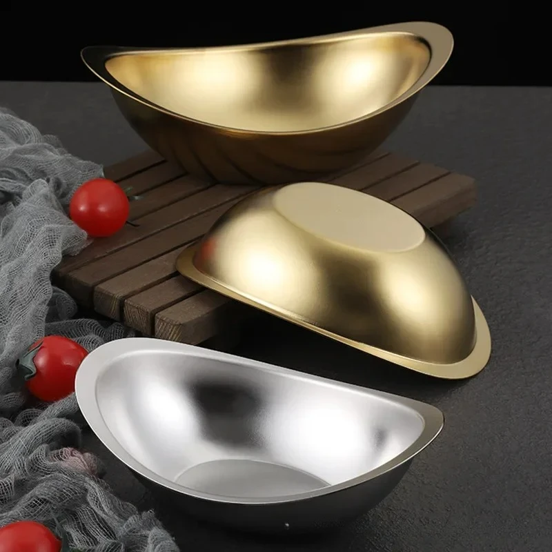 

Customizable 304 stainless steel golden ingot bowl Korean salad bowl commercial dessert snack bowl Korean cuisine tableware