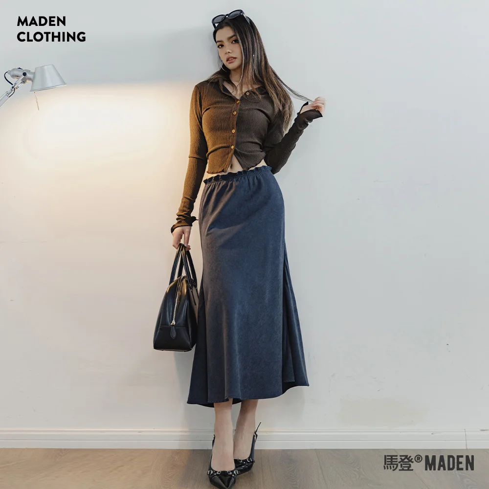 Maden Velvet Fishtail Skirt Women Bustier Dress Retro A-line Skirt Versatile Long Dresses Summer Comfortable Breathable Skirt