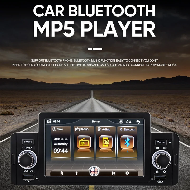 

1 Din Car Radio Stereo 5 Inch Multimedia IPS Touchscreen MP5 Player with Button Knob Dual USB Bluetooth Mirror Link