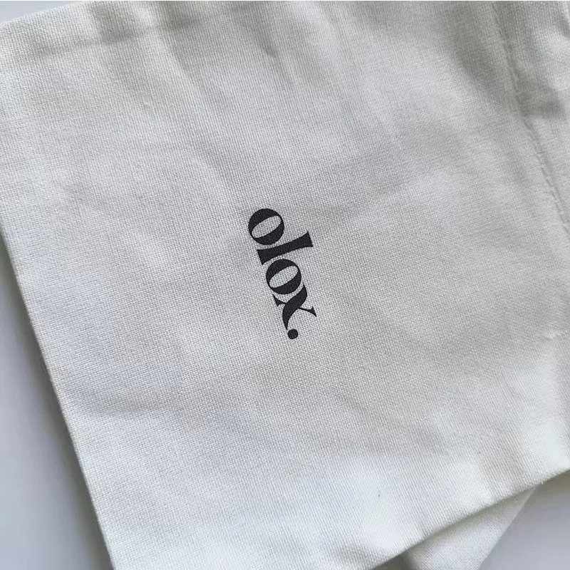 Custom Logo Printed Cotton Eco Friendly Gift  Jewelry Pouch  with Grosgrain Gift Dust Cotton Drawstring Pouch For jewelry