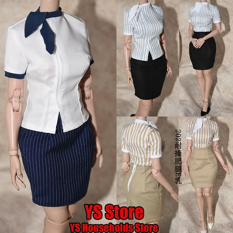 

1/6 Female Soldier Flight Attendant Girl Cosplay Mini T-shirt Short Skirt Clothes Set Accessory For 12" Action Figure Decoration