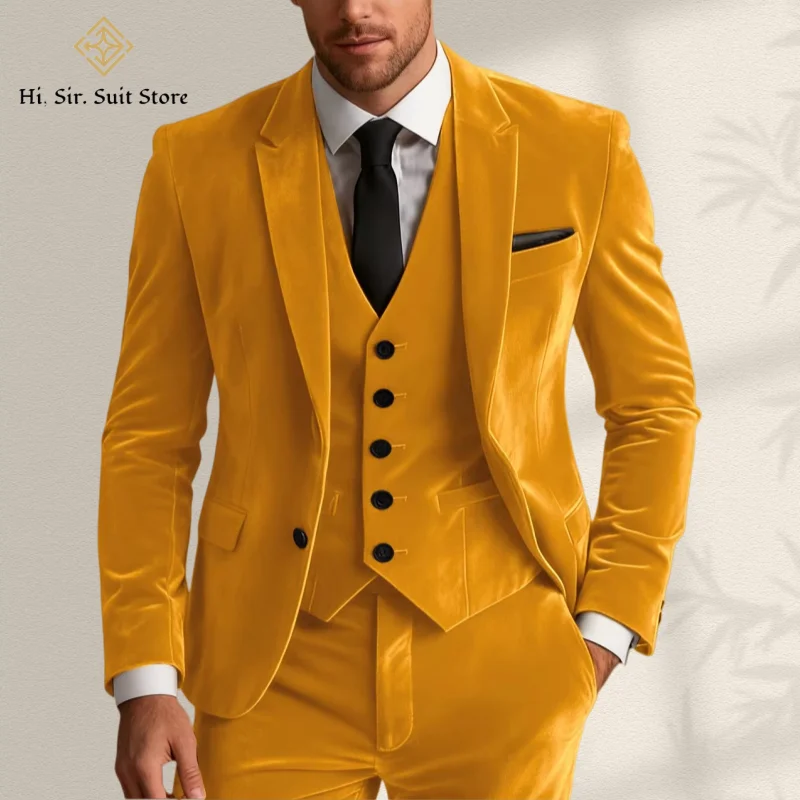 

Elegant Wedding Men's Suit Velvet Blazer Formal 3 Piece Set Jacket Vest Pants Single Breasted Men Sport Coats Business Tuxedos