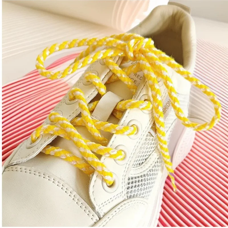 Gold Silver Thread Twill 5 mm Round Rope Shoelaces Coarse Weave Polyester Shoes Laces For Woven Men Sports Casual Sneaker Shoes