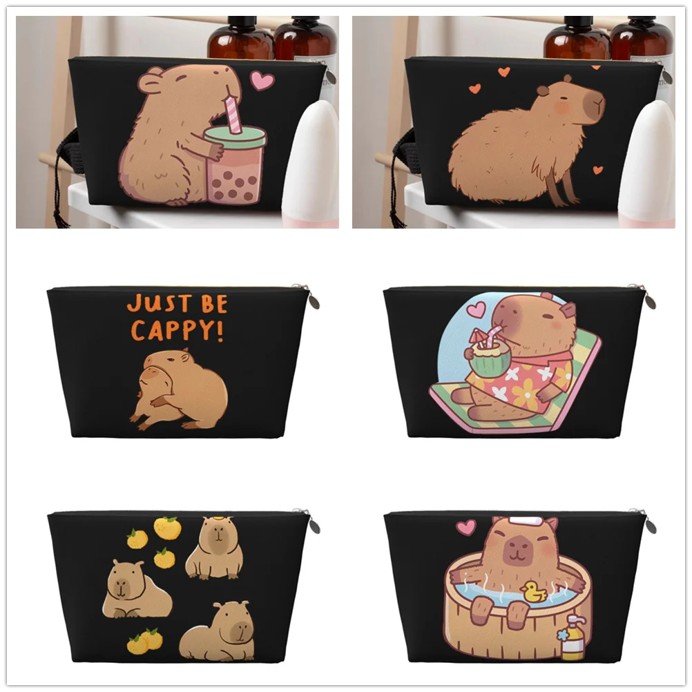 

Cute Capybara Funny Animal Leather travel Toiletry Bag Makeup Bag Ladies zipper large print storage suitable for men traveling