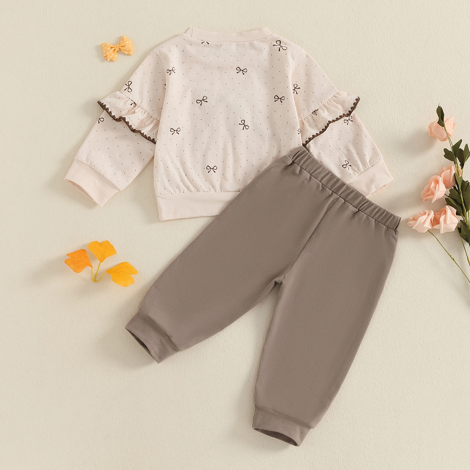 Citgeett الخريف الاطفال طفل فتاة الخريف وتتسابق القوس طباعة طويلة الأكمام البلوز مرونة الخصر الصلبة السراويل الملابس مجموعة