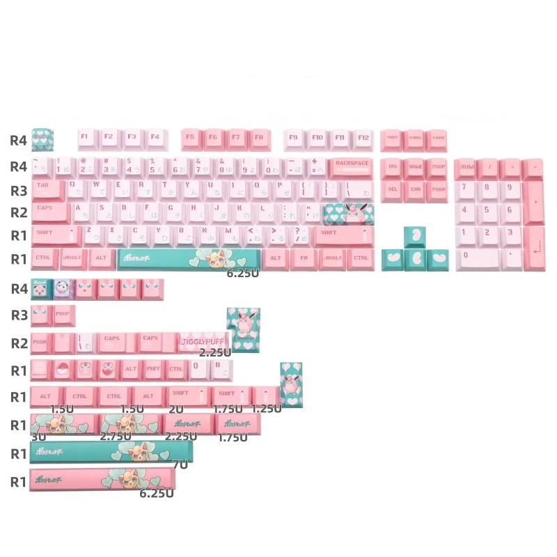 

142 Keys/set Amazing Elf Keycap PBT Dye Subbed Pink Green Keycaps Cherry Profile Gaming Key Caps For 61 64 68 84 87 96 980 104