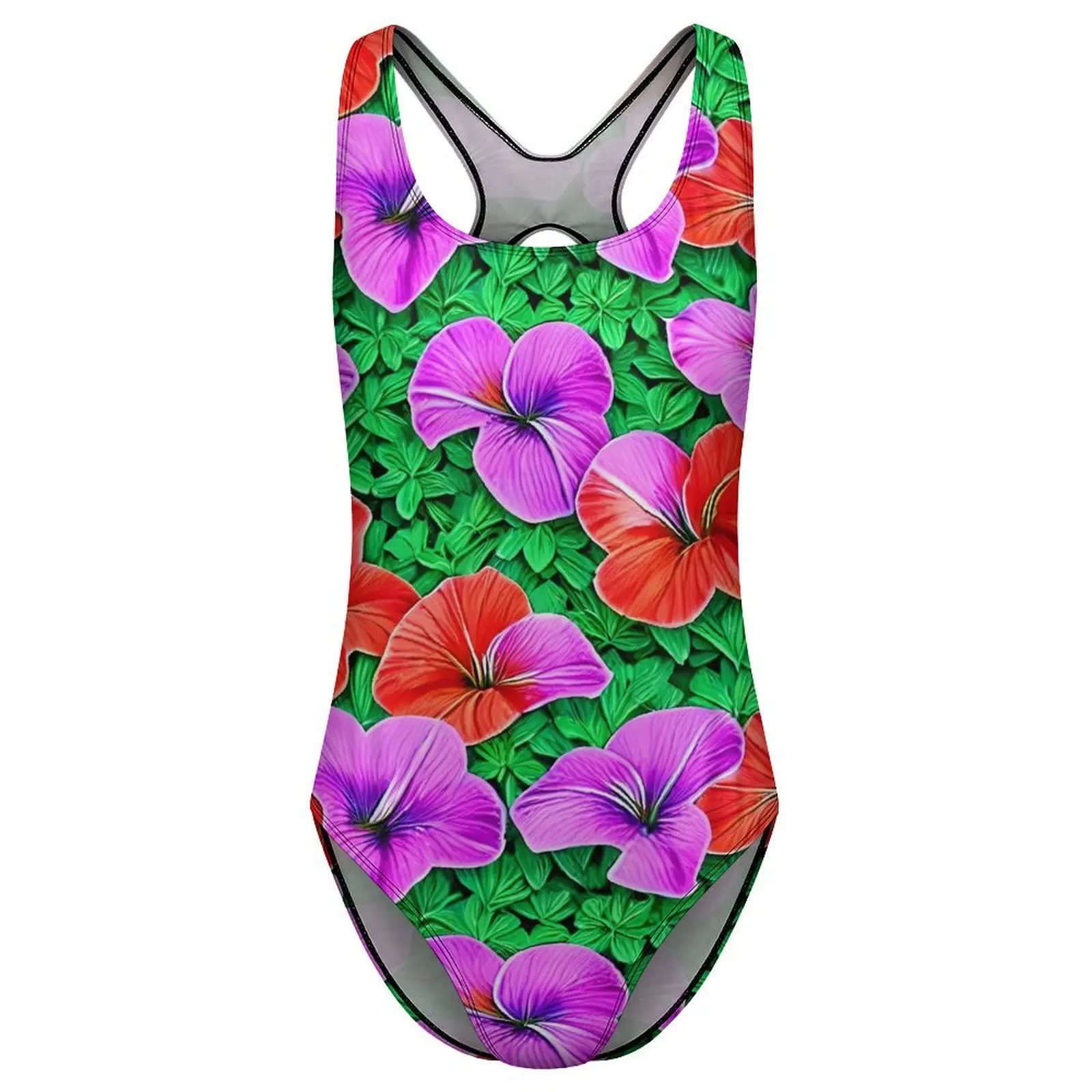 Floral Print Swimsuit Colorful Hibiscus Swimwear One Piece Pool Bodysuit Sleeveless Bathing Suits Female Push Up Sexy Beachwear image 3
