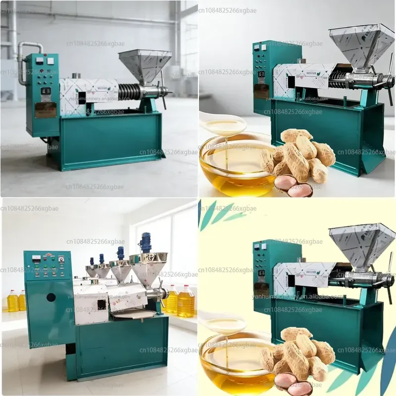 Durable industrial oil processing equipment for hot and cold pressing of peanuts, sesame seeds, soybeans, and nuts