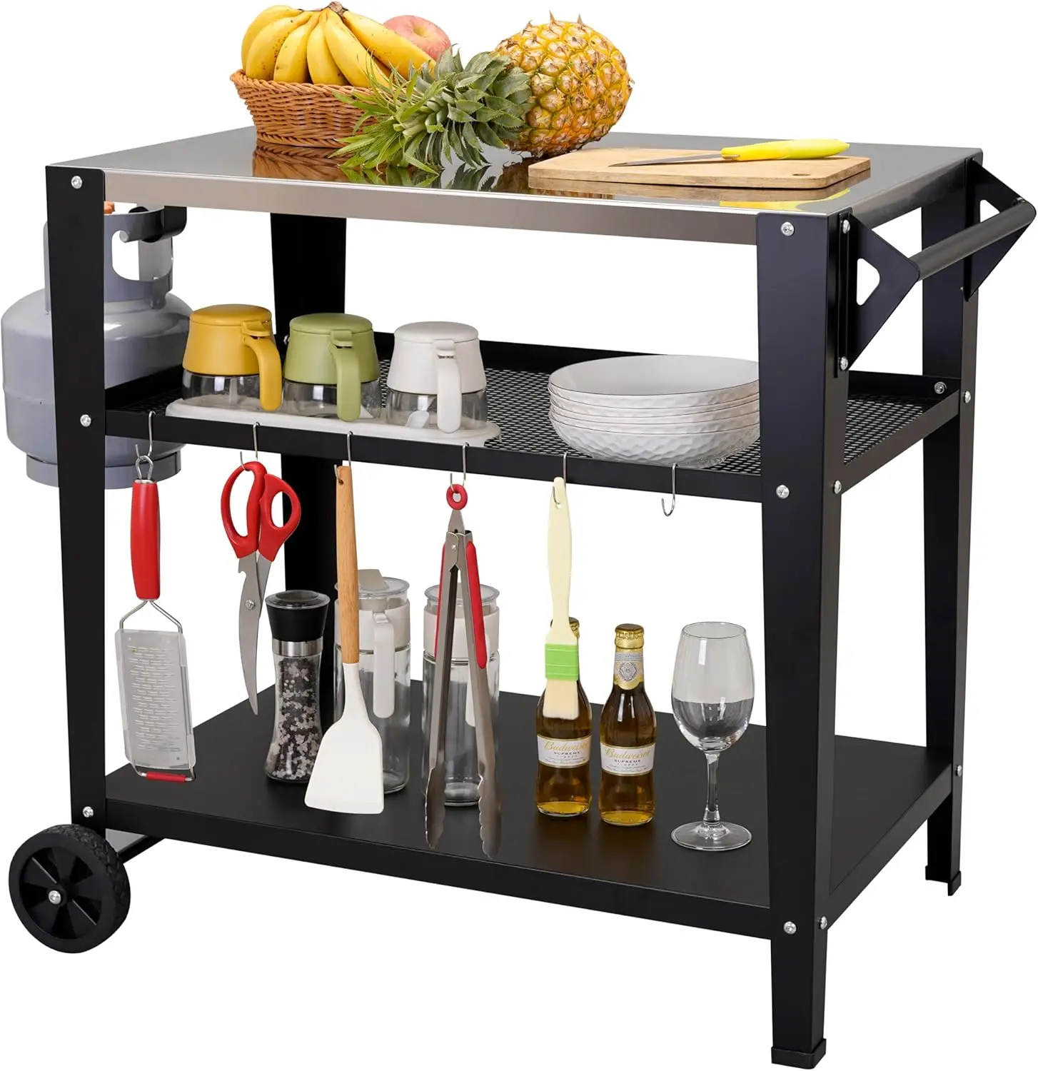 Stainless Steel Outdoor Grill Cart with Wheels Heavy-Duty 3-Tier BBQ Prep Table for Pizza Oven Griddle Patio – Rustproof Commerc