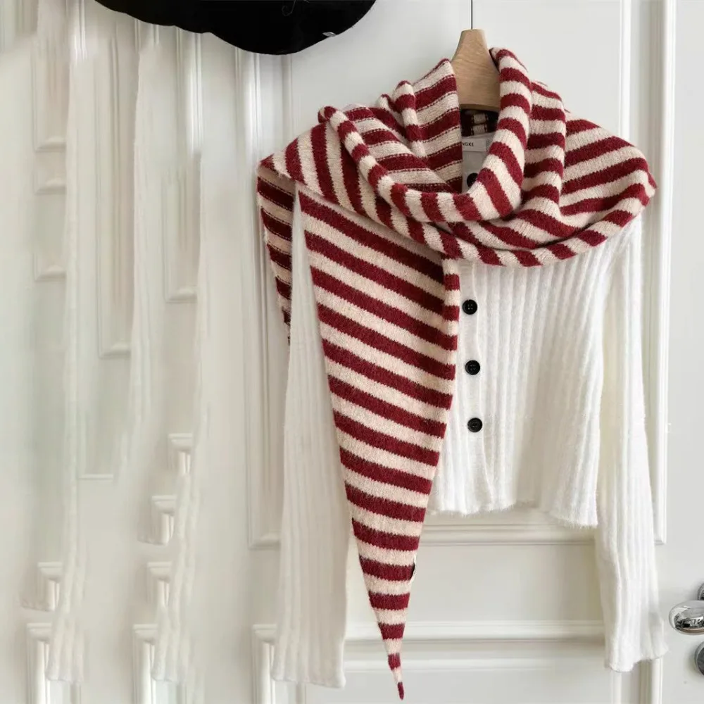 

Soft Korean Style Striped Scarf Plush Thickened Winter Shawl Neck Warmer Cashmere Cape Wraps Student
