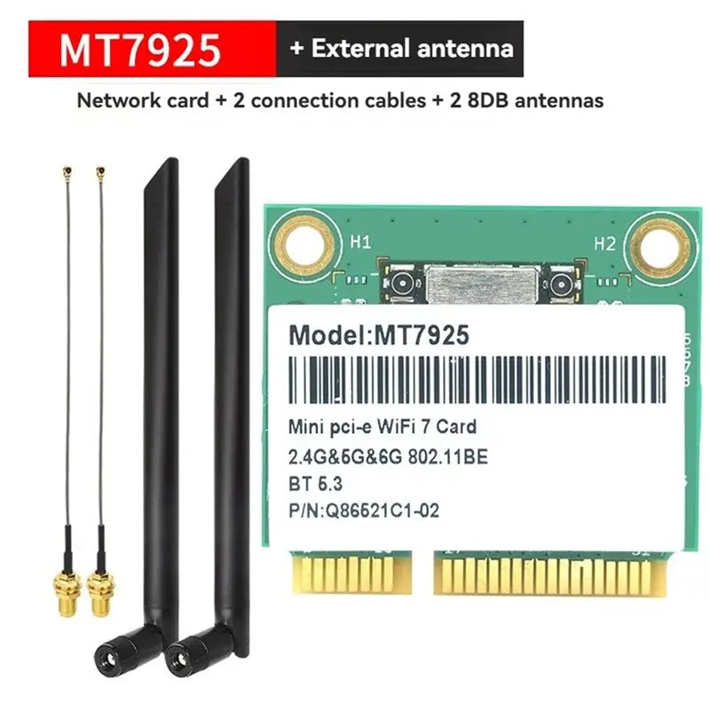 A01E-MT7925 Wifi 7 Network Card 5400Mbps Bluetooth 5.3 Tri Band 2.4G 5G 6G Wifi Adapter MINI PCIE Wireless Card 8DB Antenna