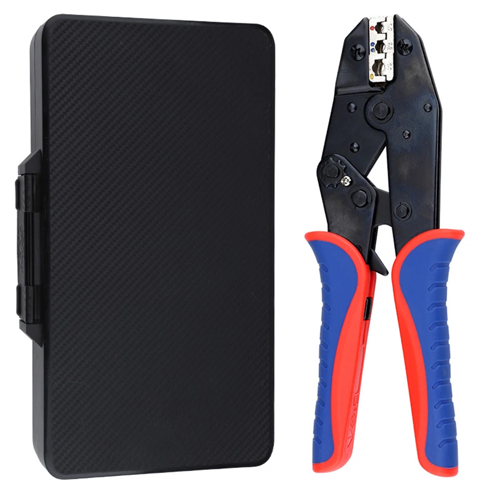 Quick Change Ratchet Crimp Tool Kit with 5 interchangeable jaw toolboxes, suitable for automotive and cold-press terminal