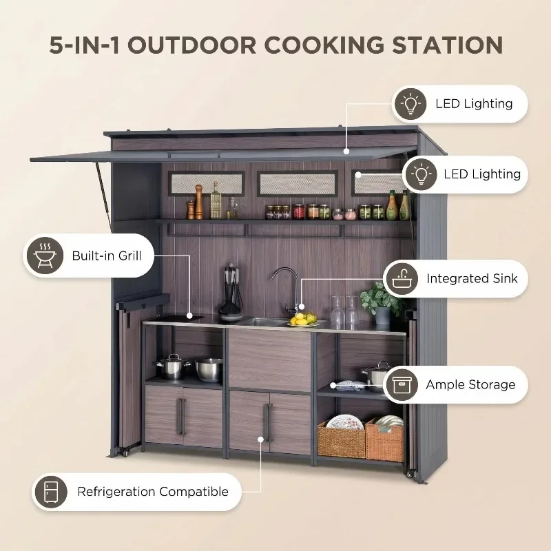 Integrated Stainless Steel Frame Movable Outdoor Kitchen Cabinet Integrated Multifunctional Kitchen