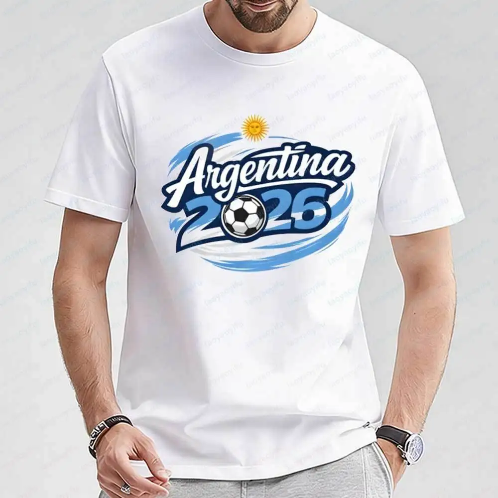 

2026 Soccer Argentina Football T-shirt Men Casual Short Sleeve Breathable Cotton Summer Streetwear Tops Men Clothing Harajuku