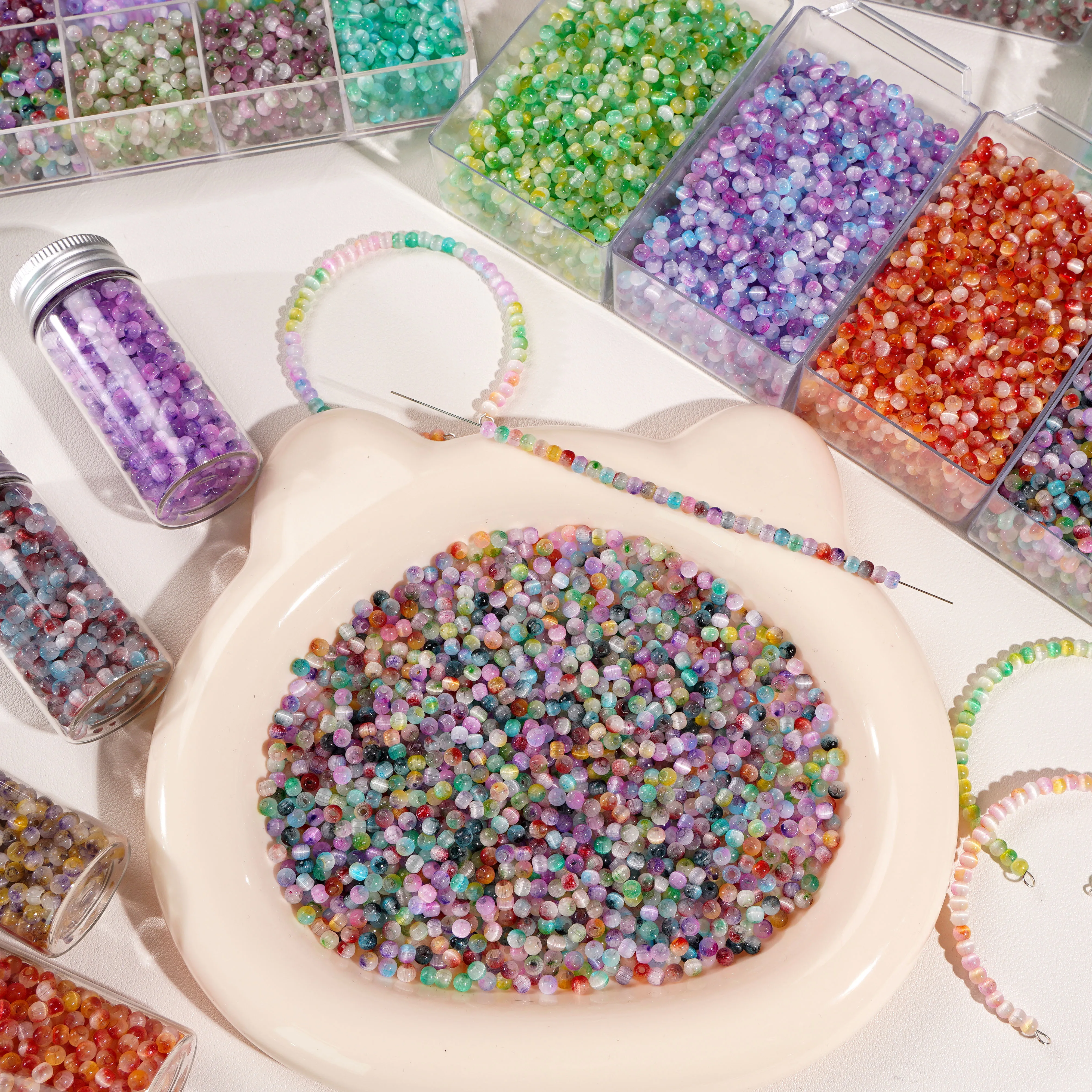 10g/bag Approx 150pcs High Quality Glass Seed Beads Dual Color Cat Eye Colorful Charm Loose Beads DIY Making Necklace Accessorie