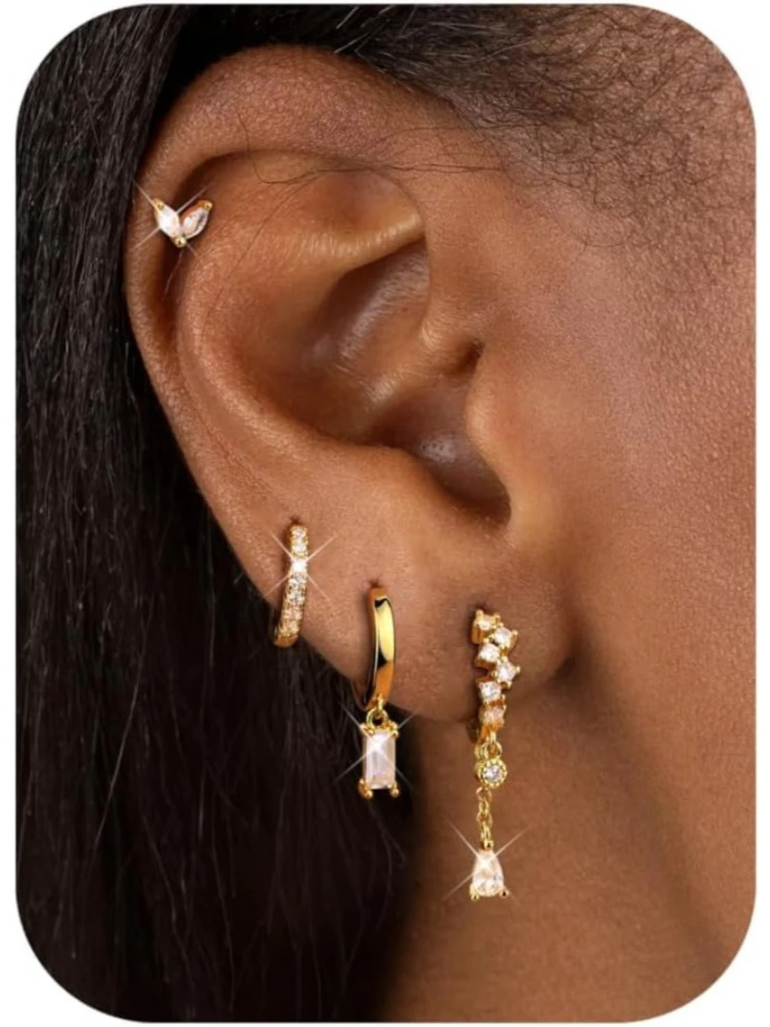 

Bobisty 3/4 Pairs Stud Hoop Earrings Sets for Women 14K Gold Plated Surgical Steel Dangle Cartilage Helix for Multiple Piercing