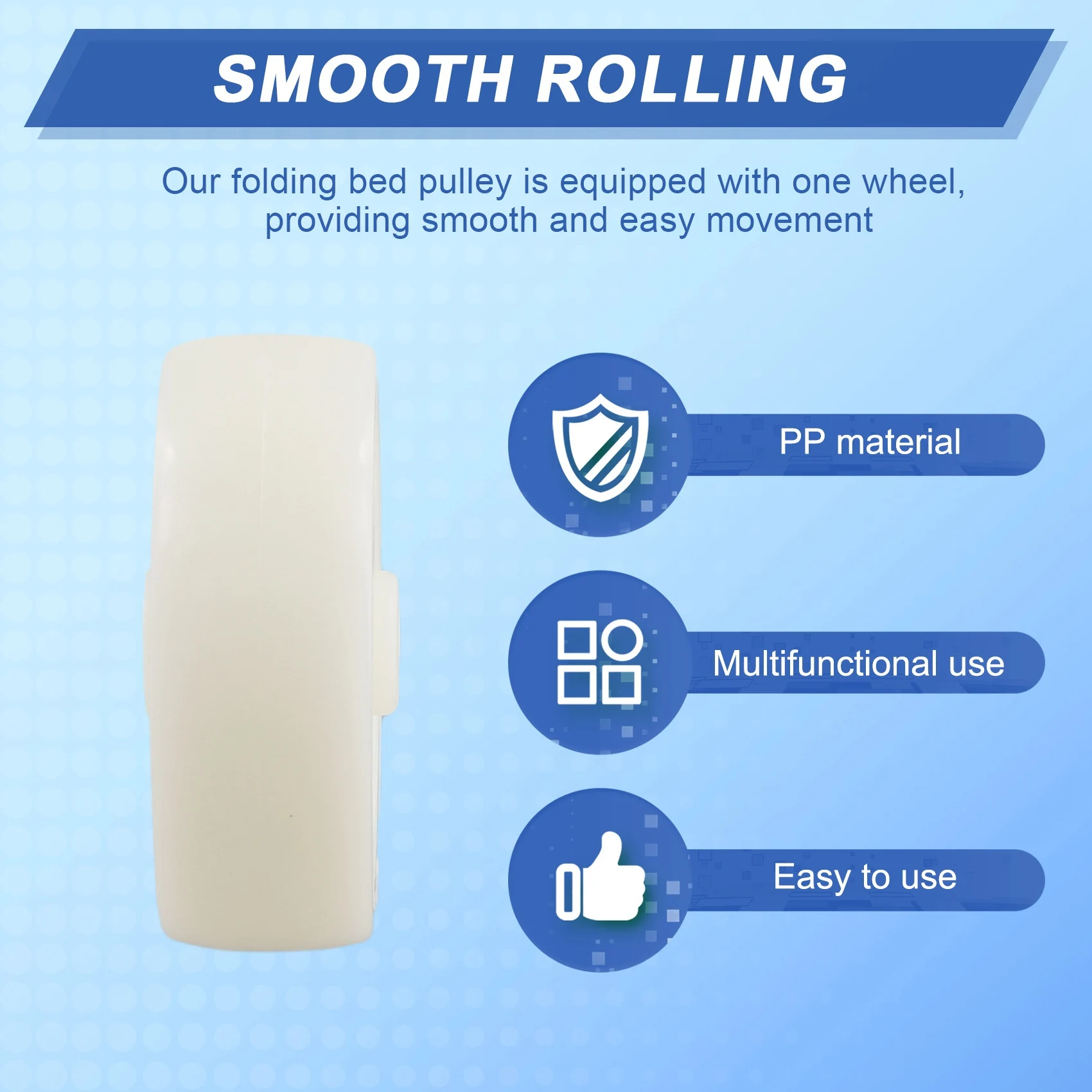 ABLQ 3 Inch Single Wheel Light White PP Plastic Small With Diameter 72Mm Smooth Piece Folding Bed Pulley 10Pcs