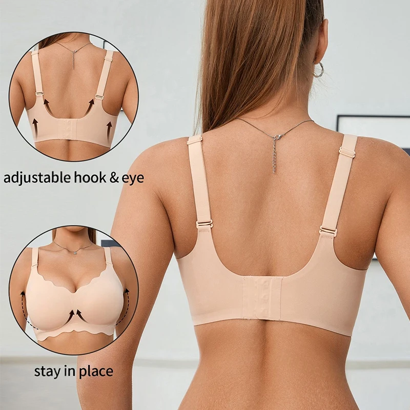 FINETOO Women's Push Up Soft Bra Removable Padded Non Wired Bra Comfort Seamless Full Coverage Everyday Bra Underwear For Women