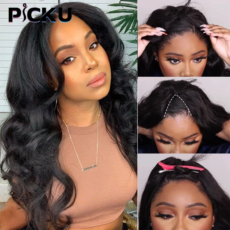 PICKU Body Wave U V Part Wigs For Women Peruvian Body Wave Human Hair Wigs 250% Density Middle U Shape Wigs Remy Glueless Wigs