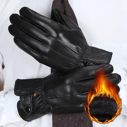 1pair Men's PU Leather Winter Autumn Driving Keep Warm Gloves Fleece Tactical Gloves Black Outdoor Sports Waterproof Mitten
