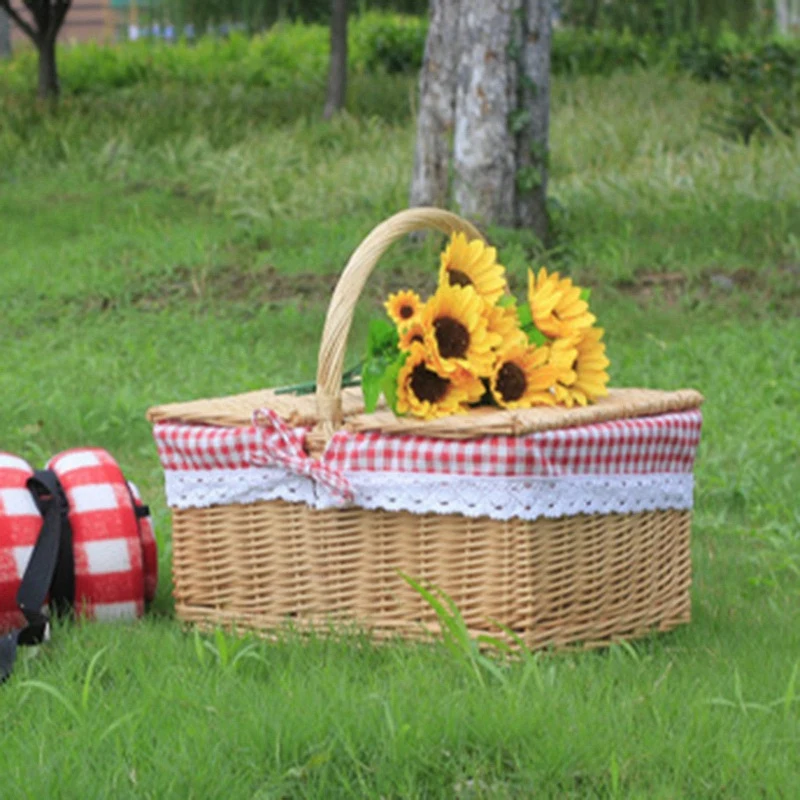 Picnic Basket Practical Pastoral Style Basket Decorative Fabric Storage Basket Flower Basket For Home Outdoor