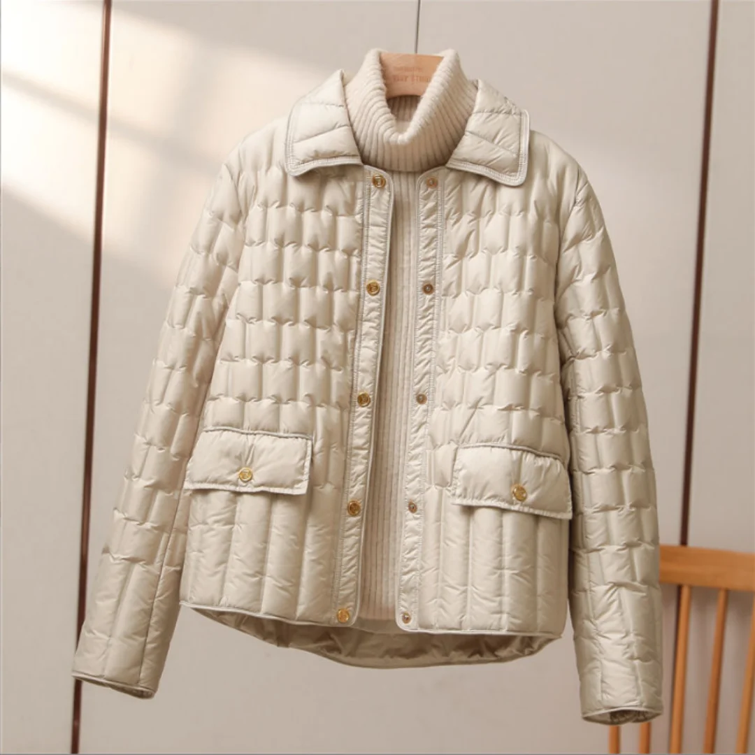 Doudoune légère en duvet de résines blanches pour femme, manteau à colle à pression, court, polyvalent, décontracté, hiver, nouveau, 90%, 2024