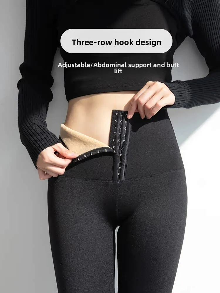 Calça feminina plus size com forro de pele de arca para ioga, detalhe de botão, controle de barriga, levantamento de bunda, calças compridas exclusivas on-line