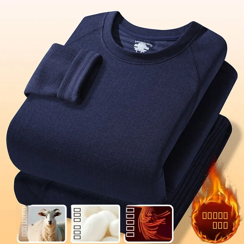

Warm Cotton Wool Base Layer irt And Pants Set for Teenage Boys round Ne Long Sve Long Pants Underwear Set for Students