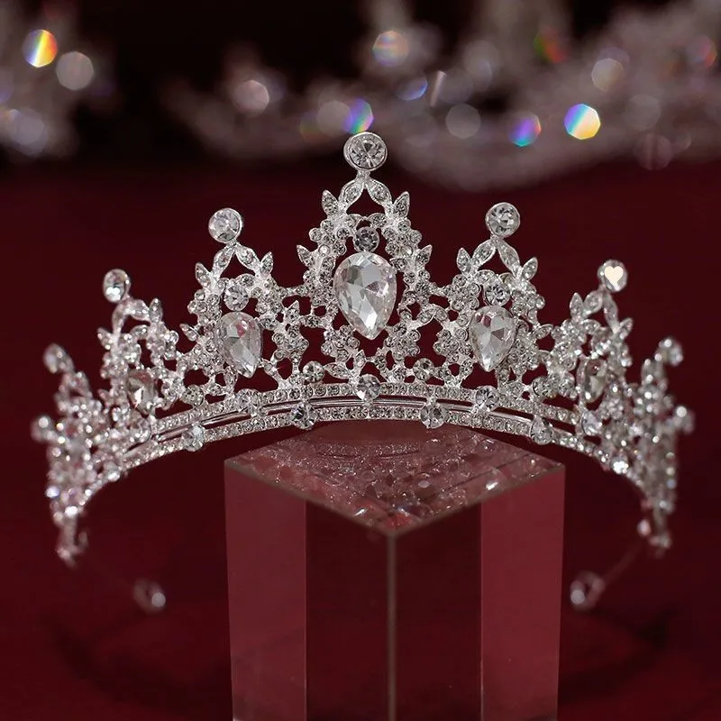 DIEZI Princess Silver Color White Crystal Tiara Crown Women Girls Birthday Party Dress Tiara Elegant Queen Bridal Accessories