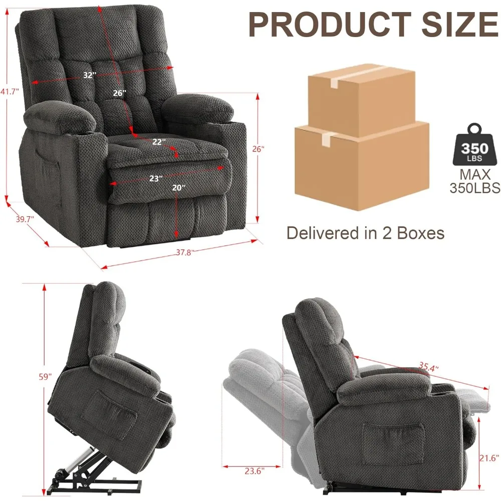 Sillón reclinable,Sillón elevador eléctrico para personas mayores con masaje y calefacción,Sillón ergonómico con 2 portavasos laterales,Sofá individual