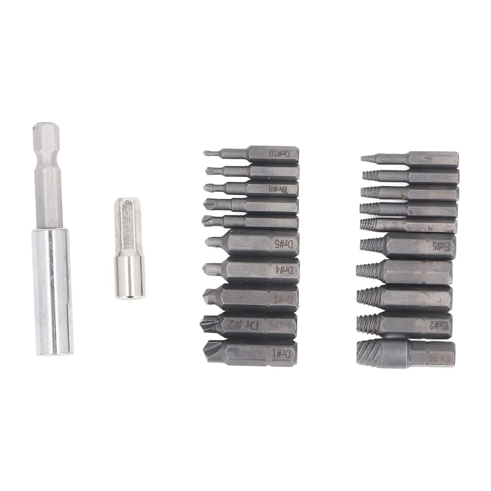 22pcs High Speed Steel Broken Bolt Extractor Magnetic Extension Bit Holder Adapter Screw Extractor Kit Damaged Screw Remover