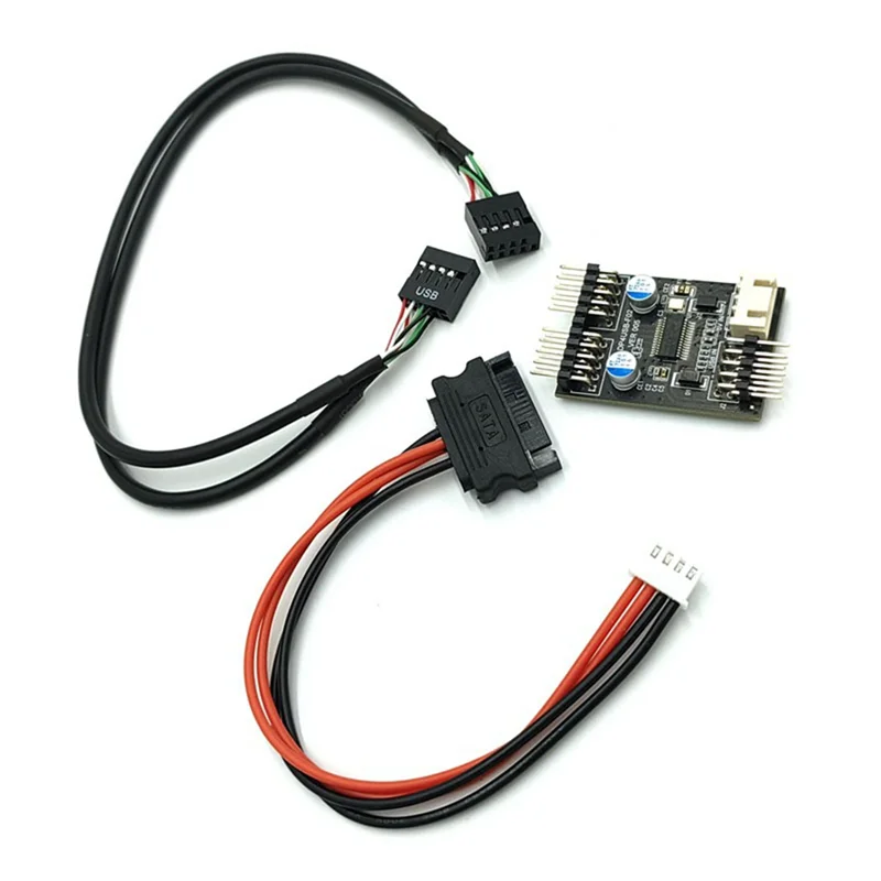 Exquisite-9Pin USB Connector 1 Naar 2 USB Verlengkabel USB HUB USB2.0 9Pin Header Connector Adapter Met SATA Voedingskabel