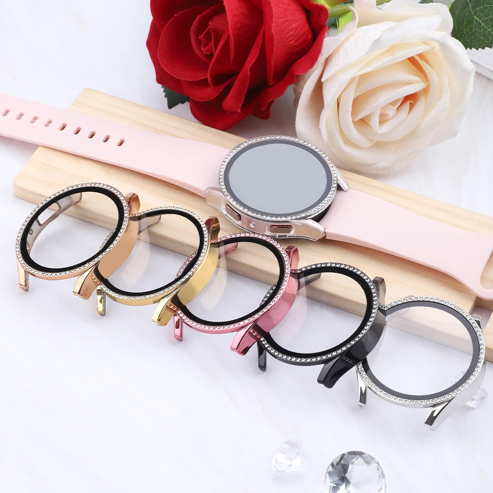 Women Stylish Elegant watch case for Samsung Watch4 5 6 7 40mm 44mmShiny Rhinestone PC Frame an+Screen Protector Easy to install