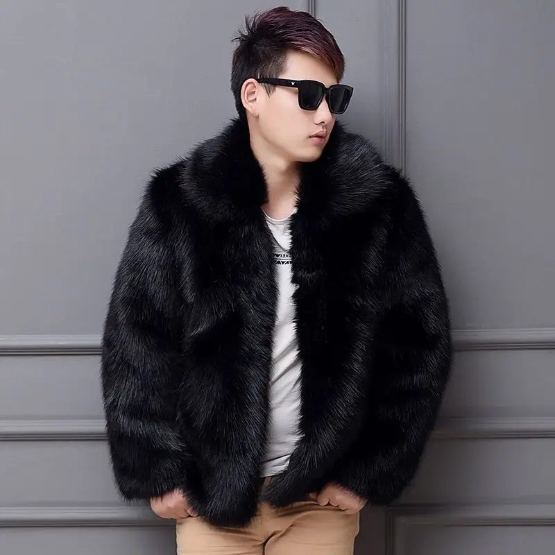 Men's Winter Tops Coat Faux Fur Flip Lapel Thickened Vintage Comfortable Casual New Fashion Advanced Soft Niche Versatile Skinny