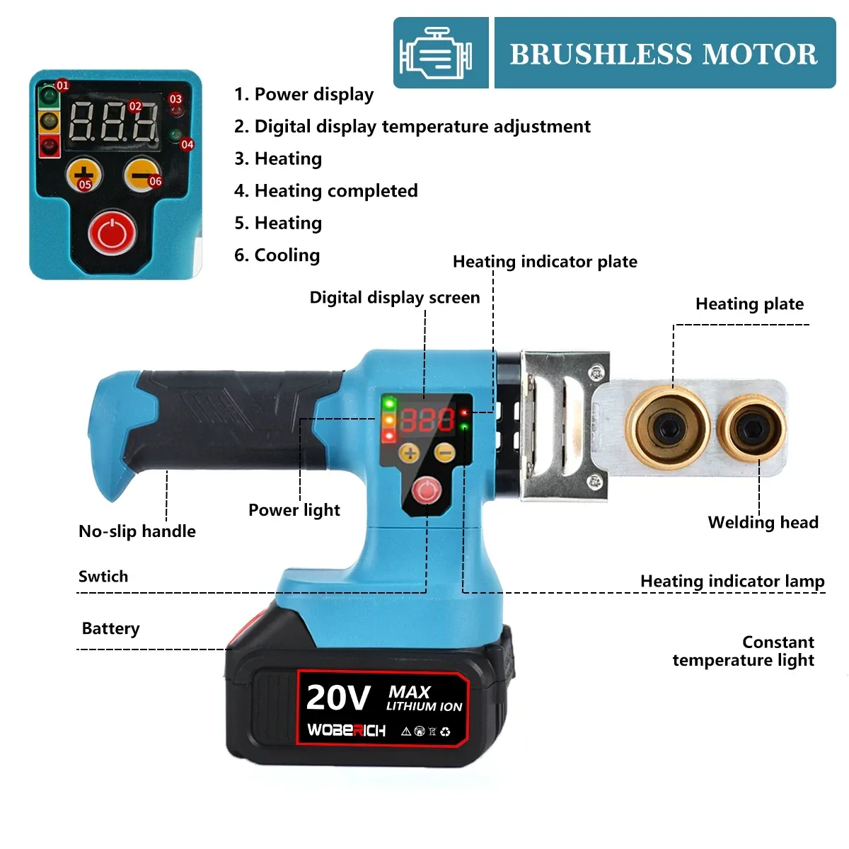 Máquina de fusión en caliente inalámbrica, máquina de soldadura de plástico eléctrica PPR, máx. 320 °, para batería Makita de 18V