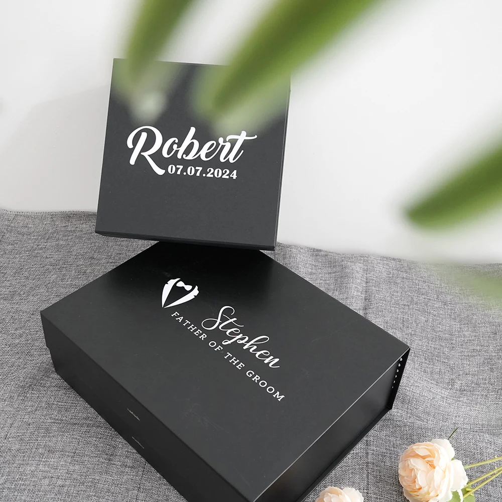 Personalized Black Gift Box Groomsmen/Best Man Empty Gift Box Wedding Bachelor Party Thank You Favors Will You Be My Groomsmen